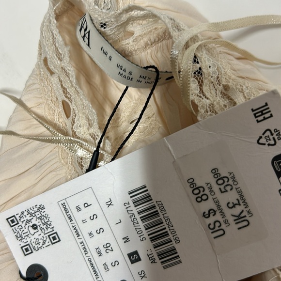 NWT Zara cream beaded lace blouse (size small) - Picture 7 of 8